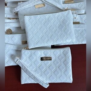 10/$50 Shiseido White Quilted Wristlet Pouch with Gold Accents
